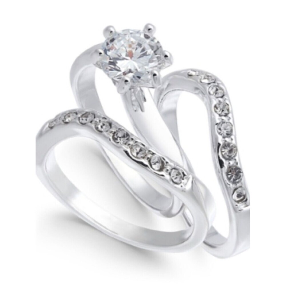 Charter Club Fine Silver
Plate Crystal Wavy Ring Sterling Zirconia Bridal Ring7